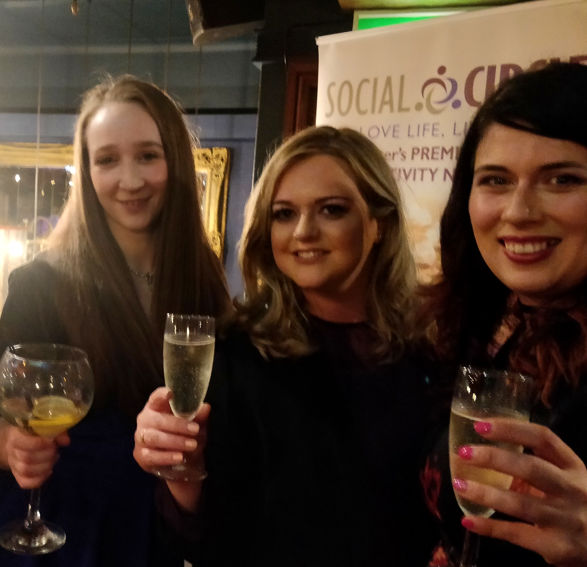 Three ladies who should have met at a Pilates class, but instead met at the Mingle Party. Must be Fate.